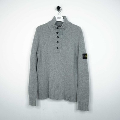Stone Island graues Woll-Strickpullover mit Trichterausschnitt   Large