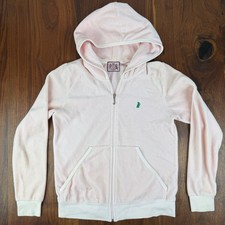 Juicy Couture Y2K Womens S 14 Pink Velour Hooded Zip Tracksuit Top READ Made USA
