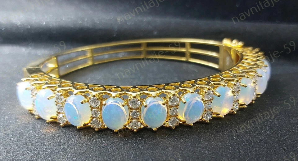 10.00 Ct Simulated Fire Opal & Diamond Bangle Bracelet 14K Yellow Gold Finish - Image 4 of 4