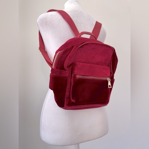 Red Velvet Multi Compartment Mini Backpack w/ Matching Pom Pom - Picture 5 of 10