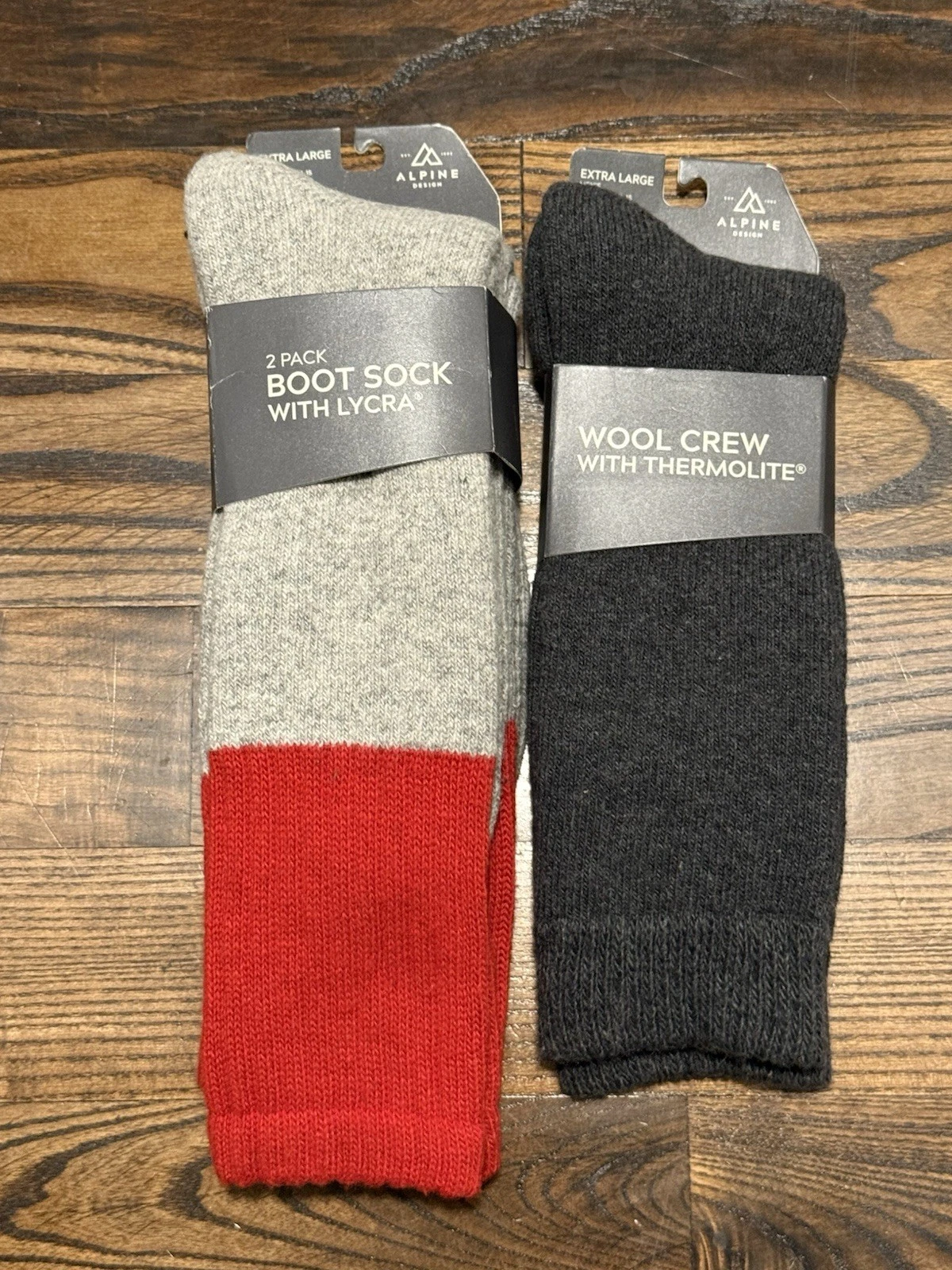 2pk Men’s Alpine Design Boot Sock With/ Lycra & Wool Crew Sz XL SO-004