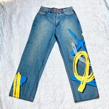 Vintage Y2K Ecko Unltd Mens Graffiti Brush Stroke Jean 34x32 Baggy Hip Hop Skate