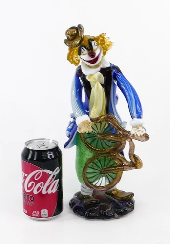 WALTER FURLAN MiD CENTURY MURANO GOLD FLECK ART GLASS CLOWN & BiCYCLE SCULPTURE