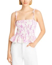 AQUA Floral Smocked Peplum Tie Shoulder Tank ...