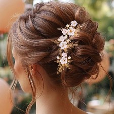 3-Pack Gold Flower Bridal Hair Clips with Pearl Wedding Hair Accessories