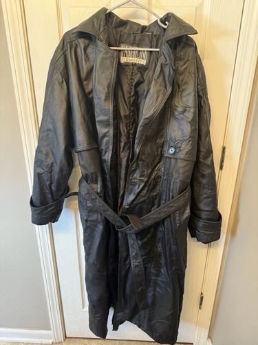 Fashion Elements Herren M Schwarz Leder Trenchcoat Gürtel Langarm Taschen - Bild 1 von 5