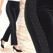 St. John Couture Vintage RARE Black Velvet Silk Lined Side Lace Up Pants 4