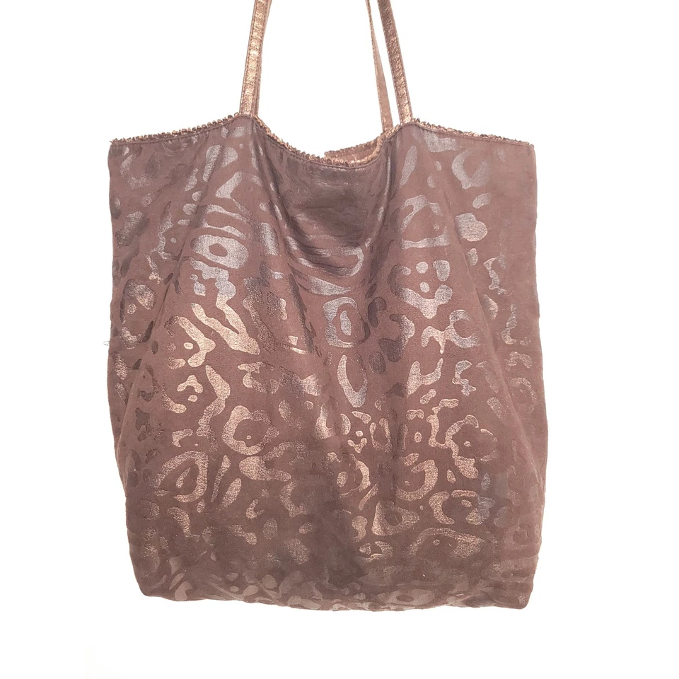 Bolso de Mano Carlos Falchi Marrón Gamuza Estampado Animal Tono Plateado Herrajes Foto 3 de 4