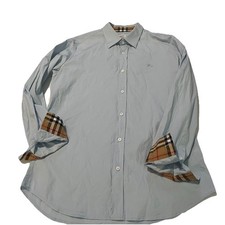Mens BURBERRY London L Sky Blue Nova Check Flip Cuff Long Sleeve Button Shirt