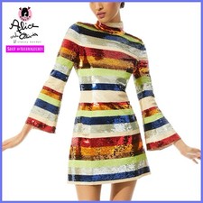 Alice + Olivia Mailynn Sequin Striped Blue Red Lime Green Multi Mini Dress 4