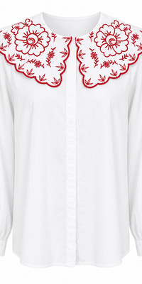 Simply Be Bluse Übergröße 20 weiß rot bestickt Kragen Baumwolle Peter Pan