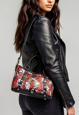 Ed Hardy Red Leopard Print Tattoo Skull Crossbody/Shoulder Bag Vintage Style Y2K