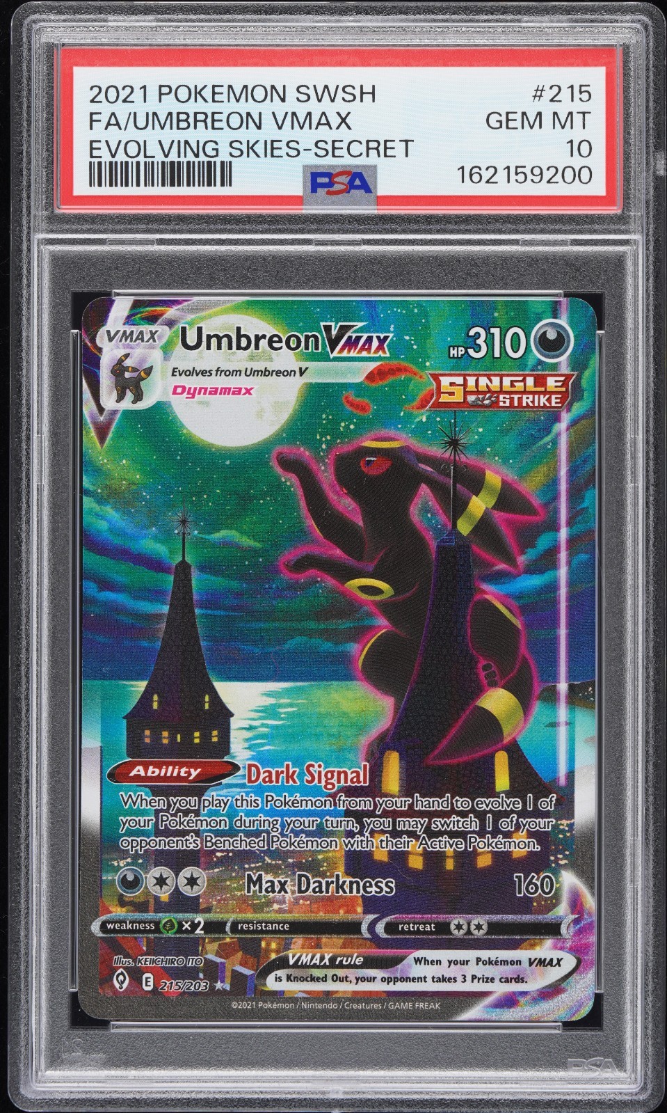 PSA 10 - Umbreon VMAX 215/203 Secret Alt Art Pokemon Evolving Skies Sword Shield