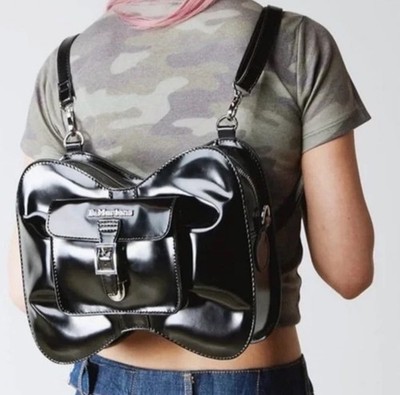 ??Dr Martens Black Vegan Leather Large Backpack Shoulder Bag Love Bow Crossbody Dr Martens Bow Bag Vegan Leather Purse Large Shoulder Love  main image 4