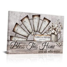 Farmhouse Windmill Wall Decor Bless This Home Sign Rustic Farm Style Beige