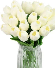 IPOPU Real Touch Tulips 24PCS Artificial Flowers for 24pcs-off White 