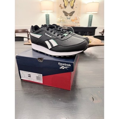 Reebok Rewind Run Men s Black/ White / Green Leather Sneakers Size 9.5 New!