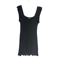 Anthropologie Black Ruffle Sleeve Knit Crochet Mini Dress Small Square Neck