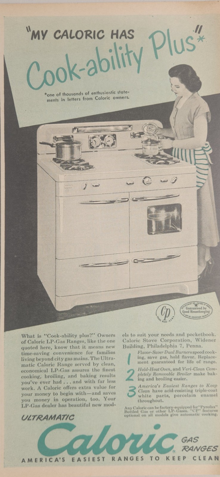 1950 Print Ad Caloric Ultramatic Gas Ranges Cook-ability Plus Philadelphia,PA
