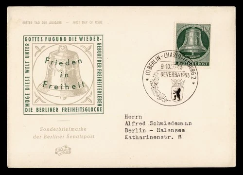 DR WHO 1953 GERMANY FDC BERLIN BELL FIDACOS CACHET M77170