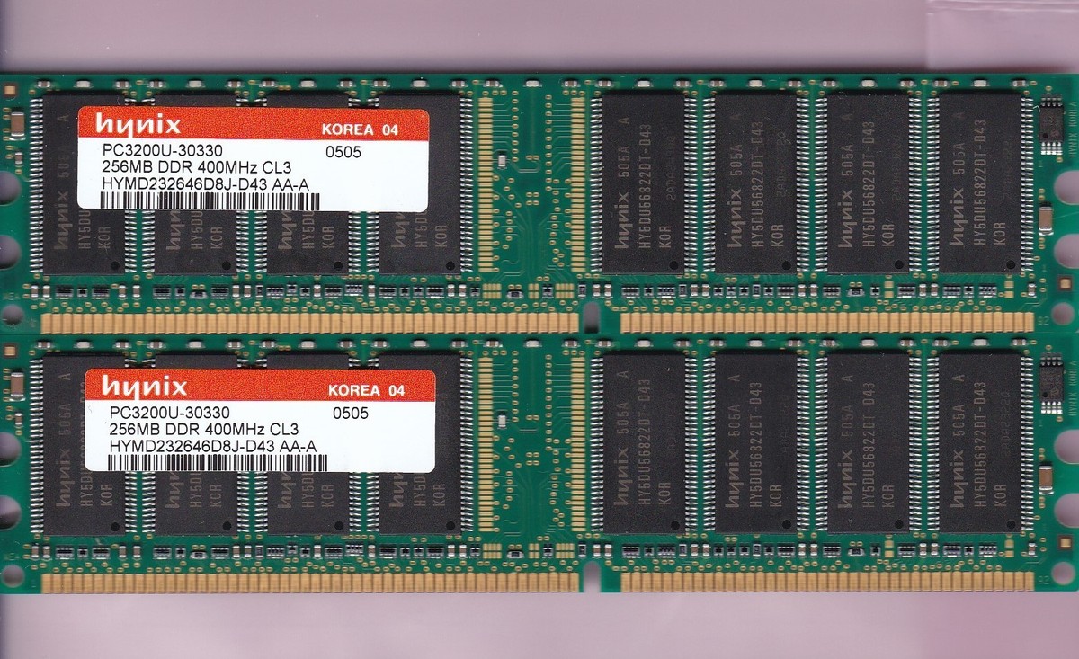 512MB 2x256MB DDR-400 HYNIX PC-3200 HYMD232646D8J-D43 AA-A RAM