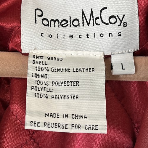 Chaqueta de cuero Pamela Mccoy Collections para mujer con cremallera, contorno y corbata en la cintura roja talla L - Imagen 2 de 7