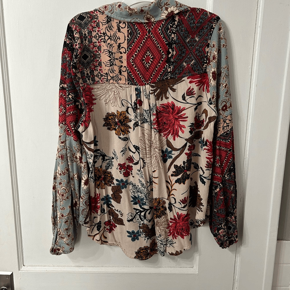 Umgee Multicolor Patchwork Button-Down Blouse - image 6