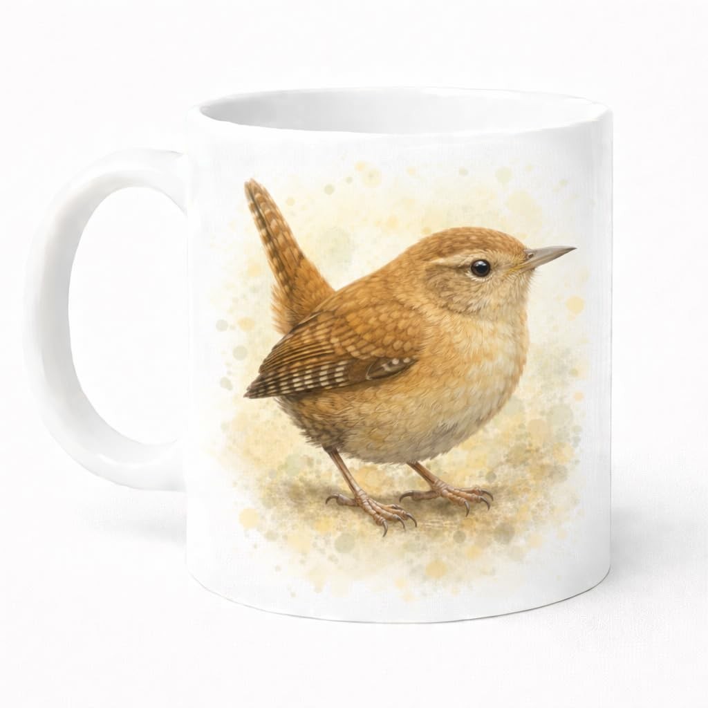 Wren Watercolour Mug Brew Crew Gifts White Ceramic 11oz Dishwasher Safe