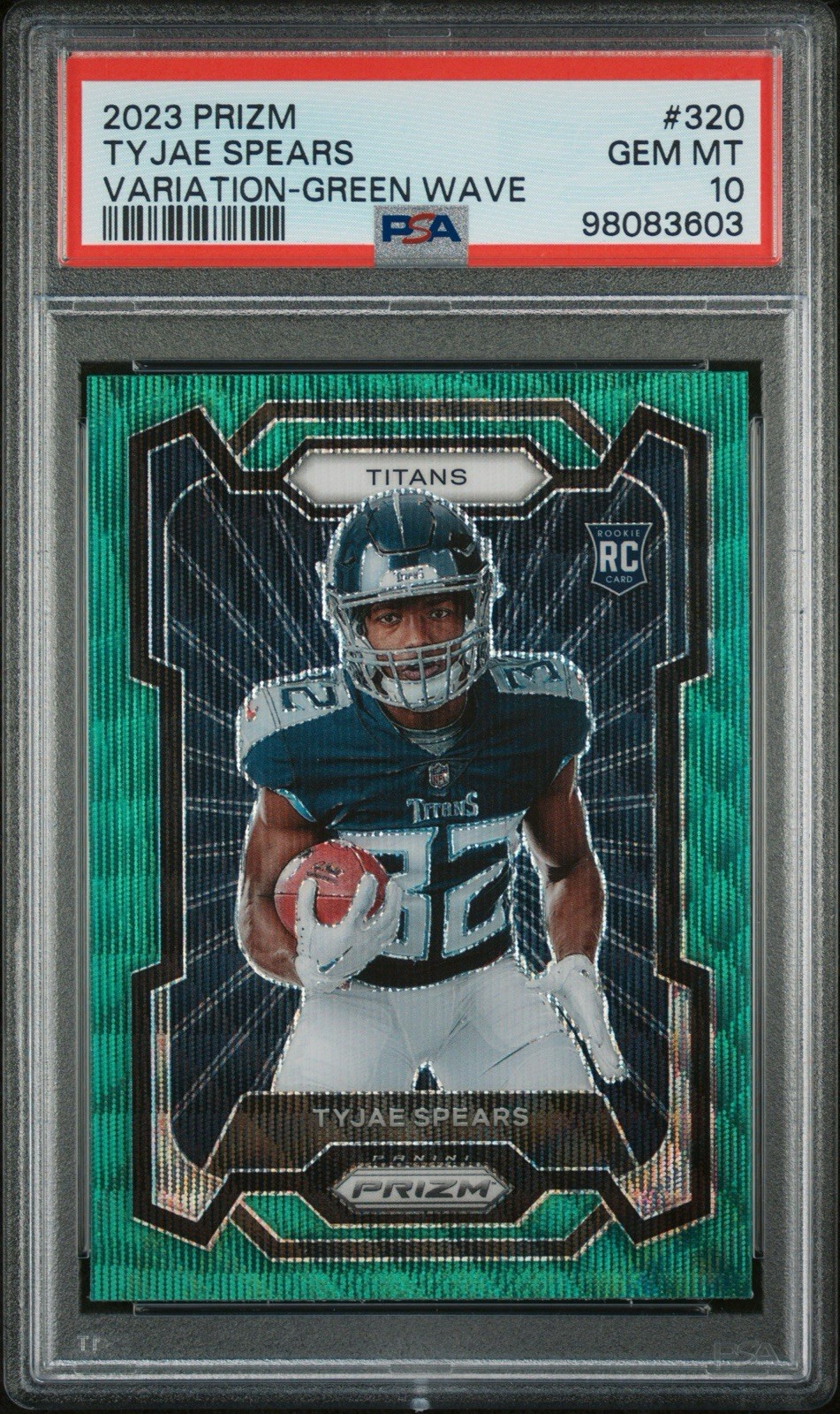 2023 Panini Prizm PSA 10 Tyjae Spears Green Wave Variation RC #320 Titans