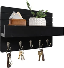 Key Holder Wall Mount, Rustic Key Hooks for Wall with Shelf for Mail Organizer, 