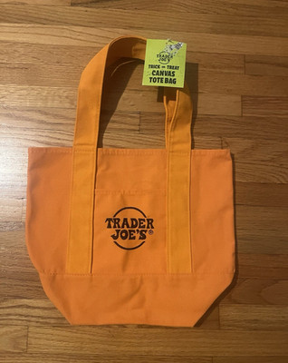 Trader Joe's Trick-or-Treat Canvas Tote Bag Small Solid Orange/Purple 13x6x10 in