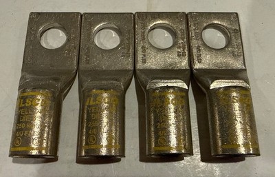 Lot of 4- ILSCO CSWS-250-12 COPPER COMPRESSION LUG 250 KCMIL, YELLOW DIE 62