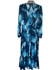 Simply Vera Wang Dress Medium Maxi Lined Floral Blue Multi Excellent Condition