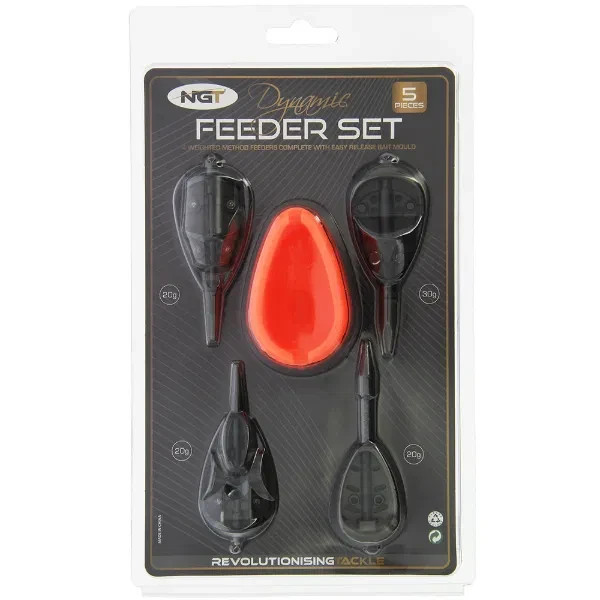 NGT Dynamic Inline Method Feeder Set. 4 Feeders + Mould. Ideal for Carp & Bream
