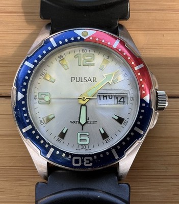 READ*** NEEDS BATTERY Pulsar Seiko Divers Pepsi Bezel 41mm Watch