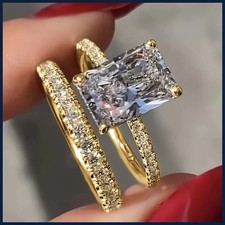 Luxury CZ Engagement Wedding Ring Set Women Bridal Band Jewelry Accessories Gift