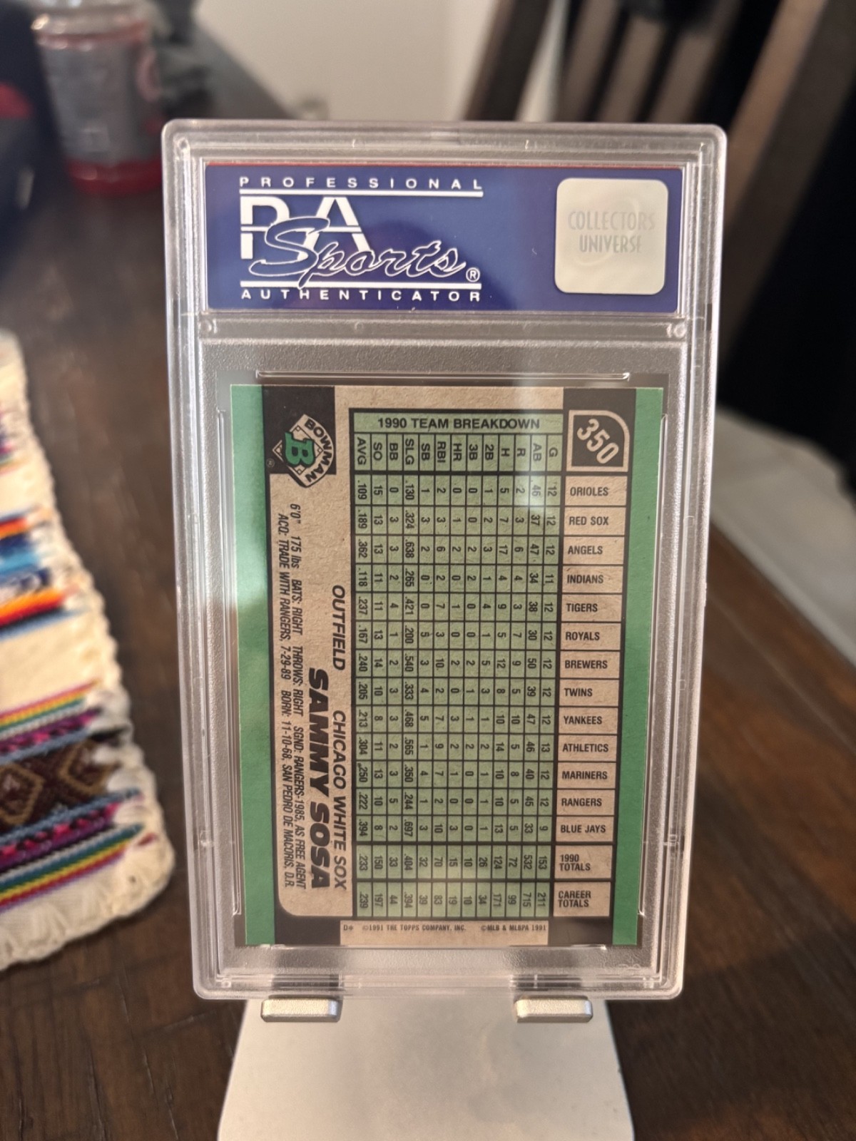 1991 Bowman - Sammy Sosa #350 2001 National Psa 10th Anniversary sample slab view 2