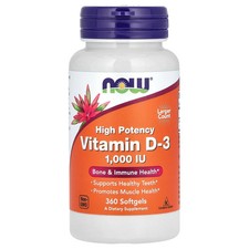 Now Foods Vitamin D-3 1 000 IU 360 Softgels GMP Quality Assured, Kosher