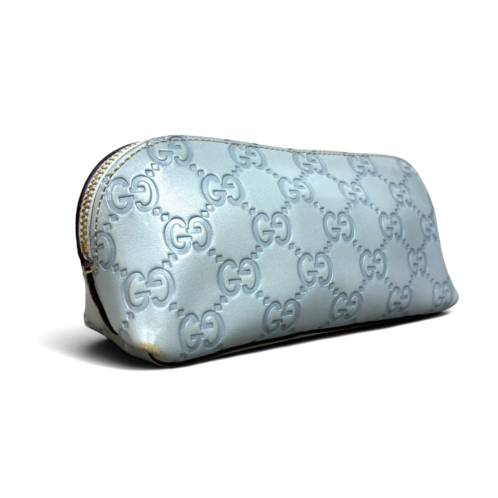 GUCCI Guccissima Cosmetic Pouch Leather Blue Italy -Pre loved thumbnail 8