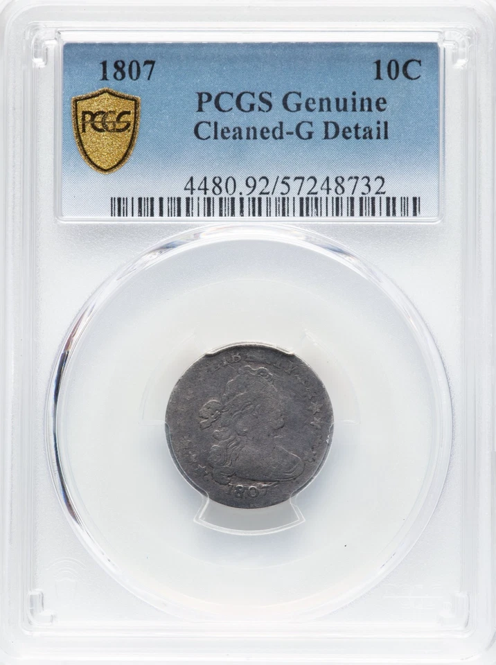 Moneda de diez centavos busto drapeado 1807 10c PCGS buenos detalles limpia ENVÍO RÁPIDO GRATUITO Foto 2 de 4