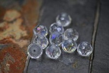 Electroplate Glass Beads Strands, Half Rainbow Plated, Faceted, Rondelle, Clear,
