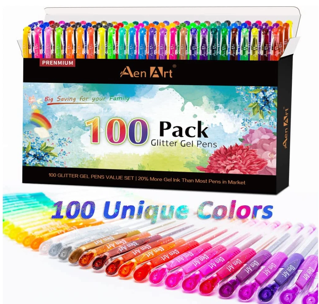 Glitter Gel Pens, 100 Color Glitter Pen Set for Making Cards, 30% More Ink