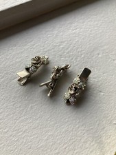 Vintage Floral Rhinestone Metal Mini Hair Clip Set Of 3