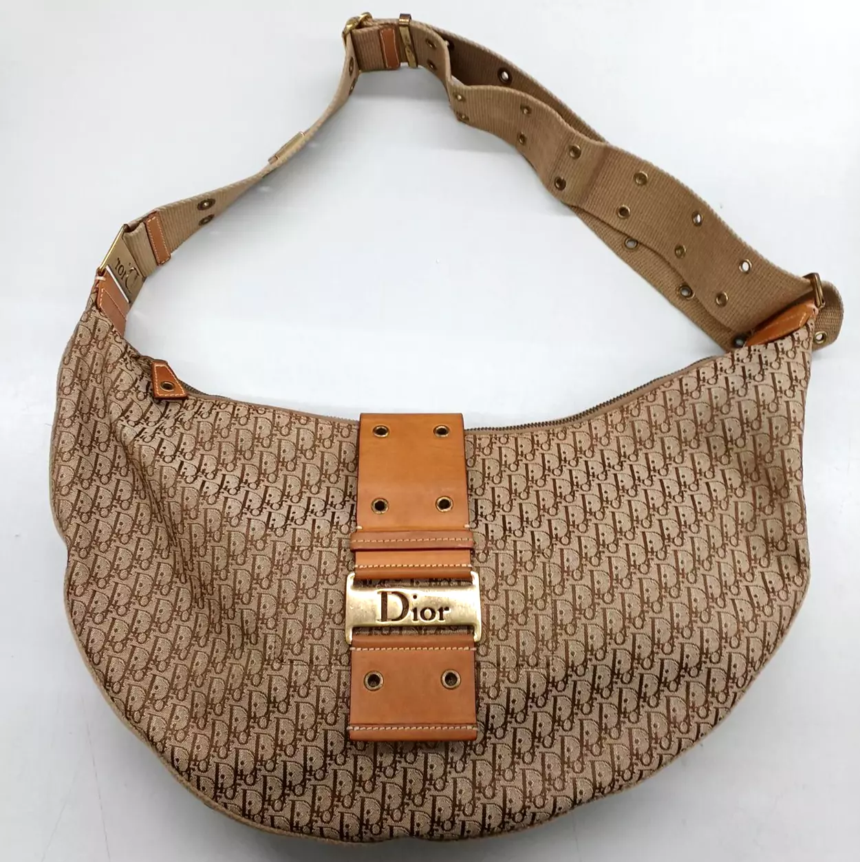 Sac bandoulière Christian Dior vintage logo trotteur hobo beige occasion authentique