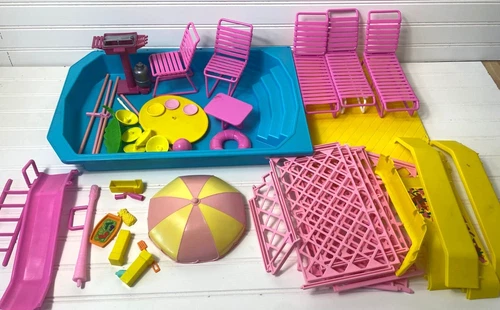 Vintage BARBIE TROPICAL POOL & PATIO SET Playset Mattel 1986 INCOMPLETE #2
