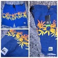 Quicksilver Choppa Board Short Men  s 32 Surf Swim Trunks Floral Blue STRETCH