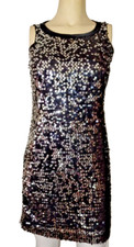 NEW Ladies 10 Banana Republic Dressy Mini Dress Sequined Black Silver Sleeveless