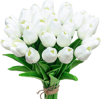 Pink Fake Tulips Artificial Flowers - 24 Pcs Artificial Silk Pink Tulips Faux Fl