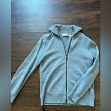 Gray Express 100 Cotton Collared Zip Up Sweater