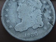 1836 Silver Capped Bust Half Dime, Small 5C, Good Details